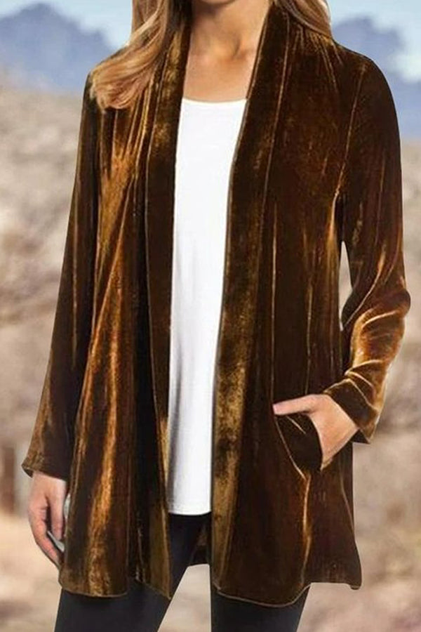Casual Gold Velvet Solid Color Cardigan Blazer