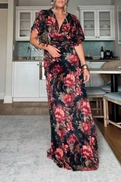 BHLDN Amelia Deep-V Stretch Velvet Maxi Dress