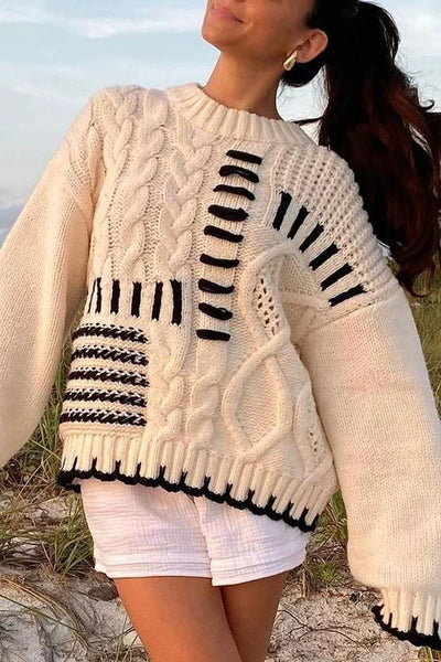 Nioa Cheerful Contrast Patchwork Knitted Pullover Sweater