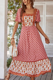 Ethnic-style printed square-neck dress