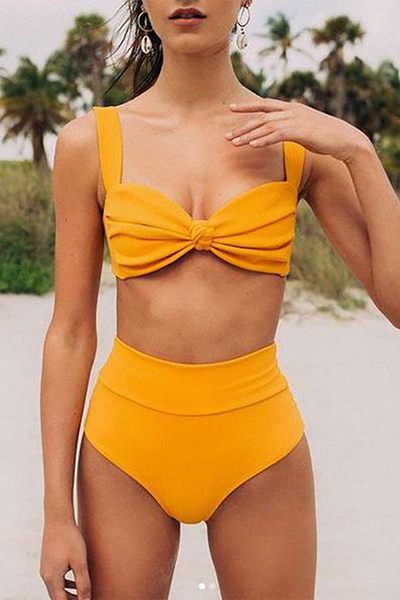 Twisted Ruched Crop Cami High Waist Bikini Briefs Bikini Set