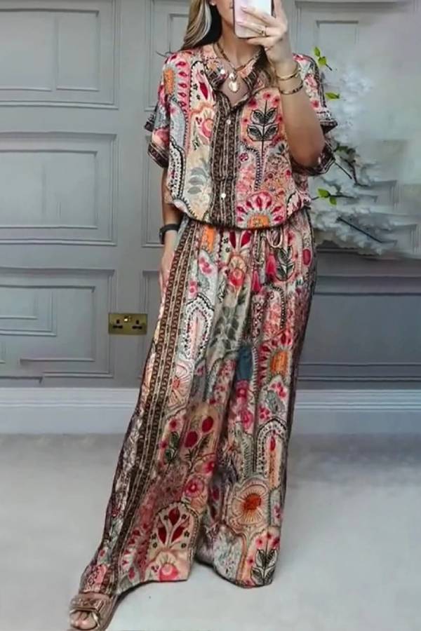 Boho Printed Fringe-Accented Loose Blouse