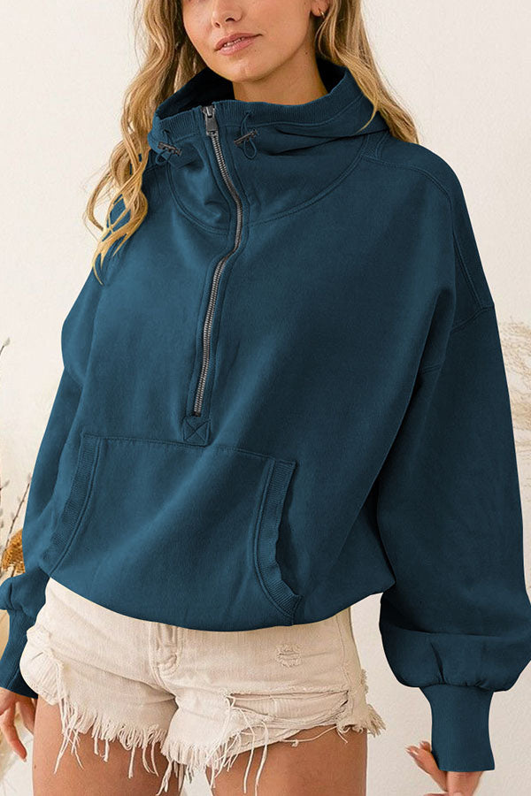 Zip Drawstring Long Sleeve Hoodie