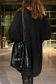 Pointelle Knit Bracelet Sleeve Open Front Cardigan