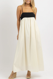 Linen Blend Sexy Sling Backless Contrast Maxi Dress