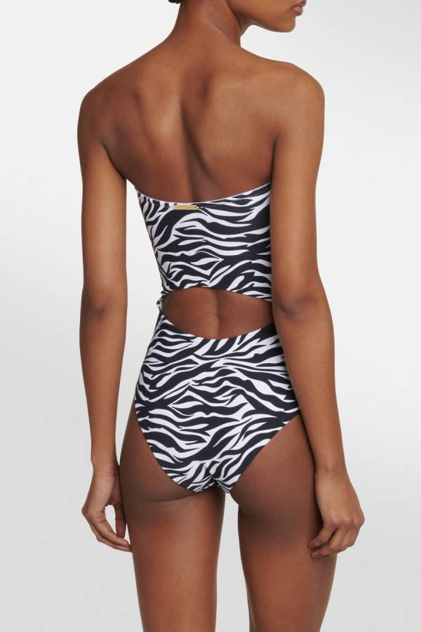 Marsie Zebra-print Ring Cutout Details Off Shoulder Stretch One-Piece Swimsuit