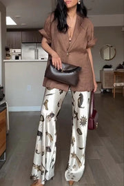 The Finishing Touch Satin Unique Print Elastic Waist Wide Leg Pants