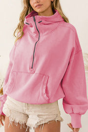 Zip Drawstring Long Sleeve Hoodie