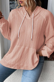 Casual Jacquard Patch Pocket Oversized Loose Hooded Sweatshirt