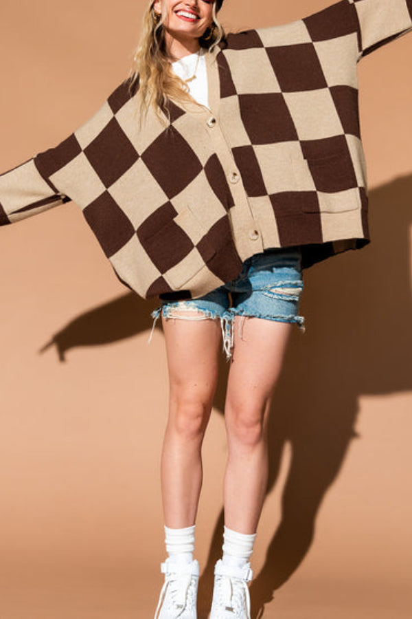 Love You Oversized Checkerboard Cardigan