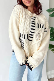 Nioa Cheerful Contrast Patchwork Knitted Pullover Sweater