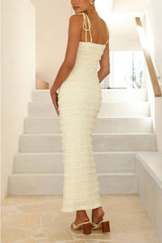 Slimming Waist Solid Color Backless Beaded Maxi Dress