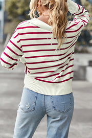 Frenchy Striped Pattern Drop Shoulder Sweater