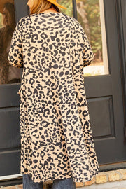 Leopard Plus Size Open Front Pocketed Long Cardigan