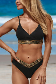 Solid Twist Woven Black Bikini Set