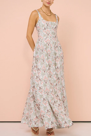 Floral Halter Waist Flat Collar Long Dress