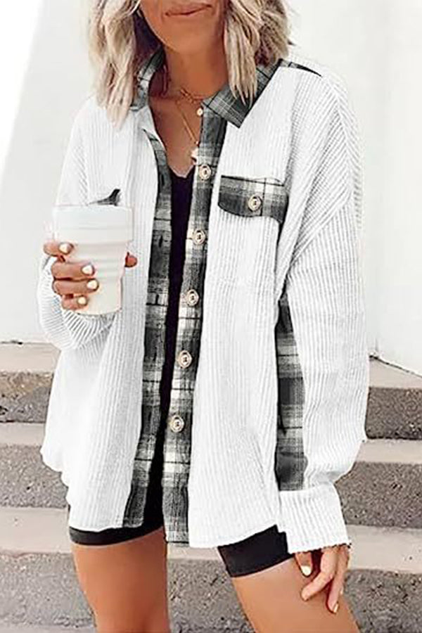 Irregular long-sleeved shirt coat with pockets color matching women's clothing