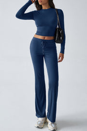 Casual Sports Style Slim Fit Long Sleeve Top Two Piece Set