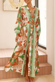 Autumn Maxi Dress - Orange/Green Print