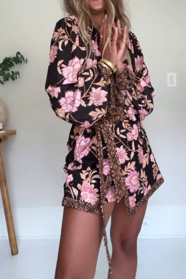 Bohemian print lace-up two-piece suit