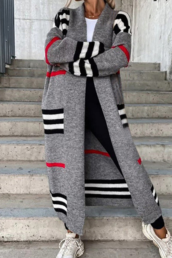 Casual Street Striped Patchwork V Neck Outerwear