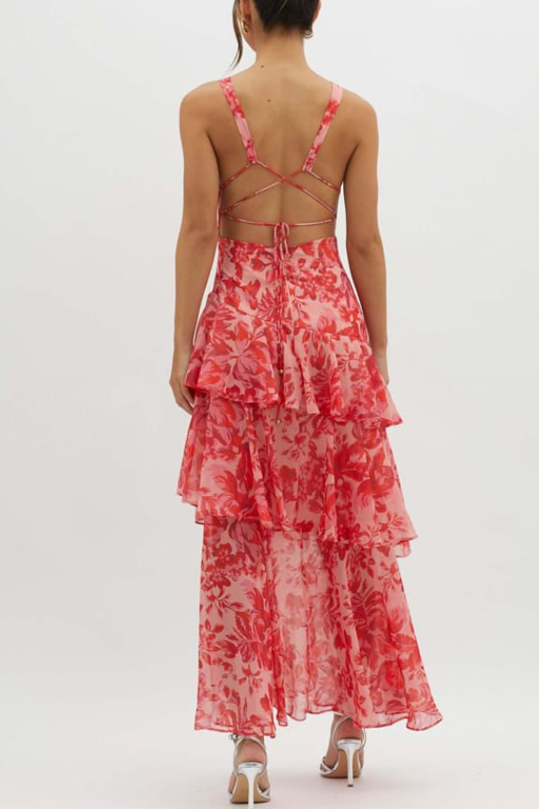 Strappy Back Ruffle Maxi Dress