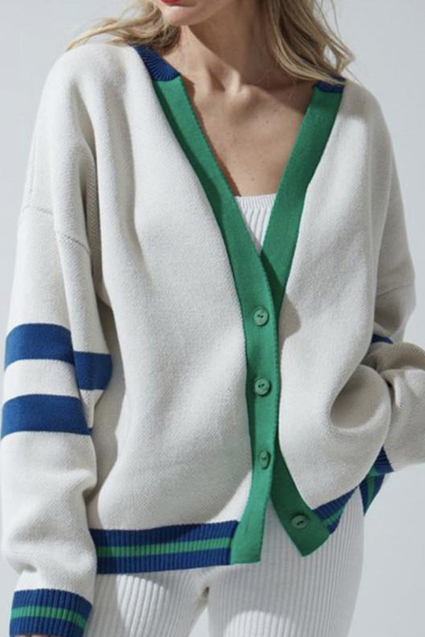 Striped Colorblock Casual Fashion Button Cardigan Sweater