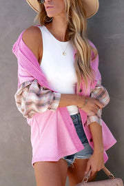 Plaid Patchwork Chest Pockets Oversized Jacket