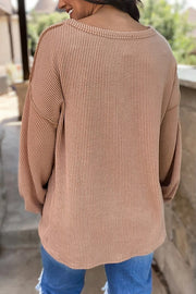 Light Beige Patchwork Corded Lantern Sleeve Top