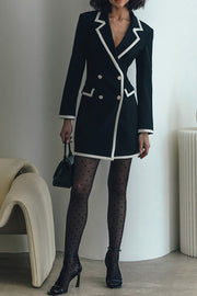 Elegance and Happiness Contrast Edging Metal Button Blazer Mini Dress