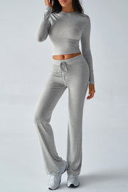 Casual Sports Style Slim Fit Long Sleeve Top Two Piece Set