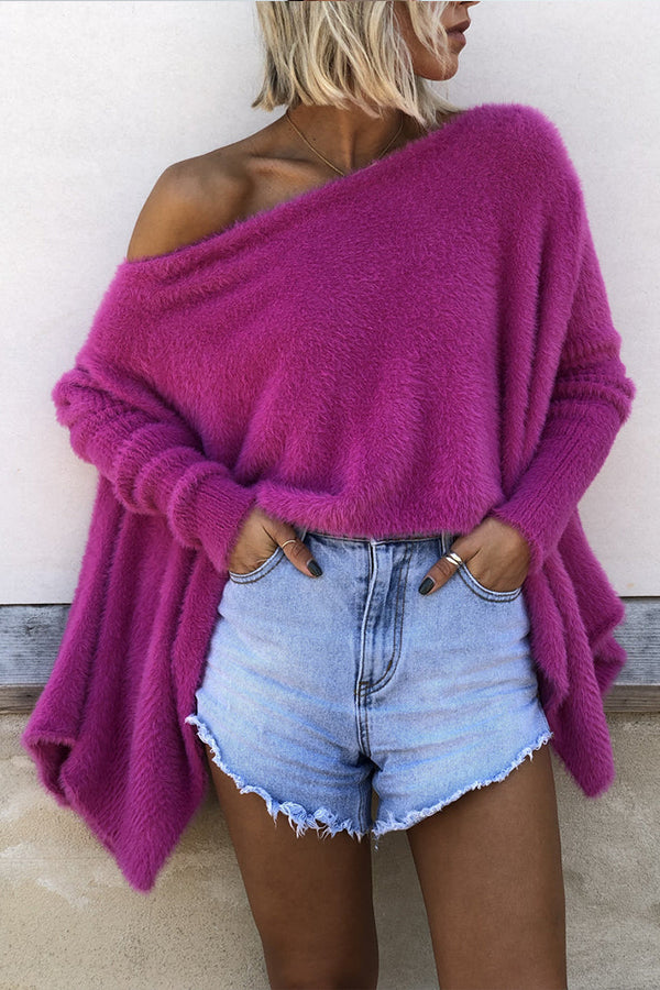 Shawl Style Knit Oversized Fluffy Sweater