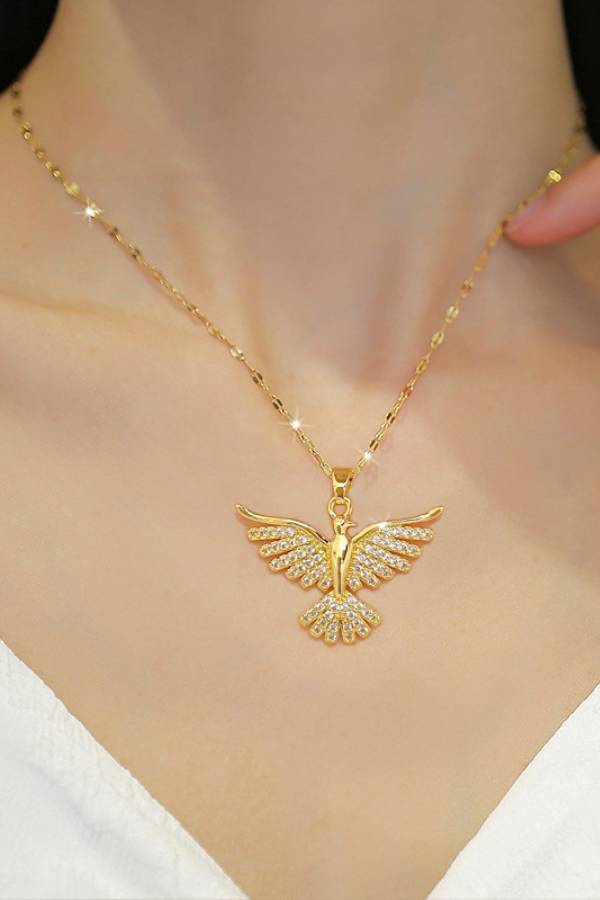 Gold Diamond-Encrusted Bird Pendant Necklace