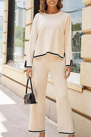 Tanming Long Sleeved Knitted and Wide Leg Pants Two Piece Set