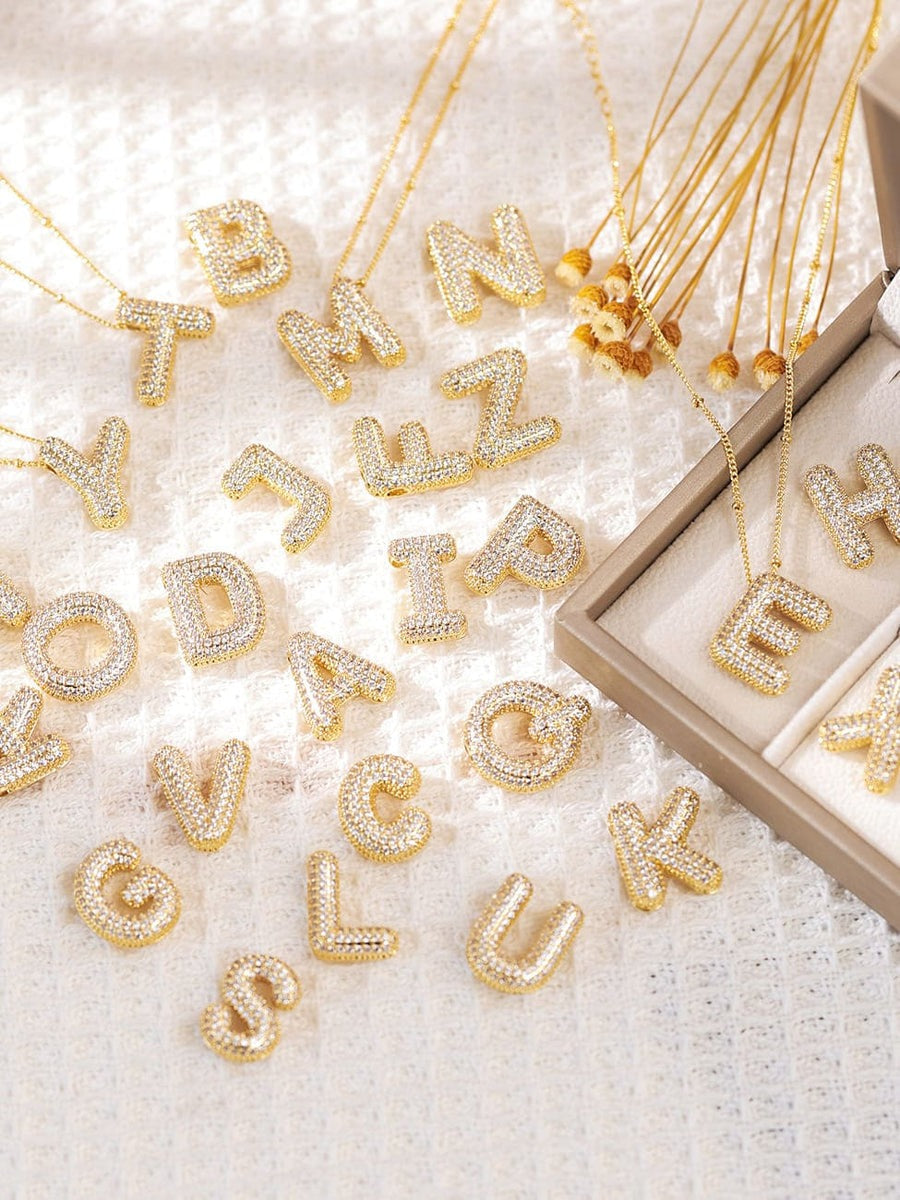 Pav bubble letter monogram necklace