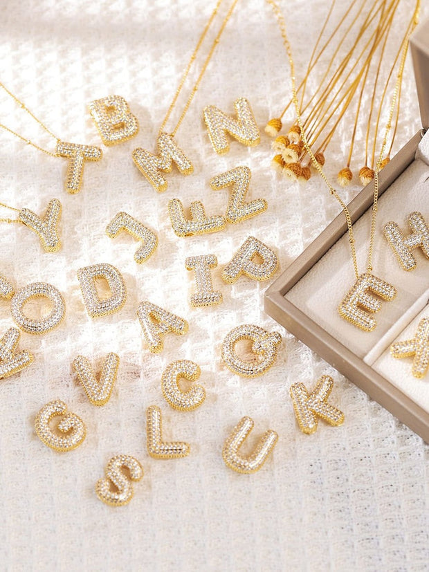 Pavé Bubble Letter Monogram Necklace