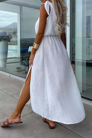 Casual Solid Bandage Oblique Collar Sleeveless Dress Dresses