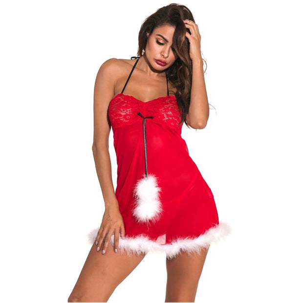 Two-color lace pom-pom Christmas costume