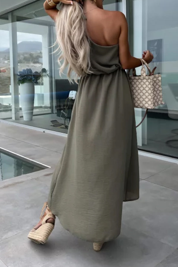 Bayside Beauty One Shoulder Slit Relaxed Midi Dress