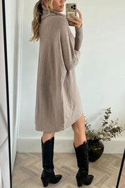 Perfect Winter Walks Knit Turtleneck High-low Hem Loose Midi Sweater