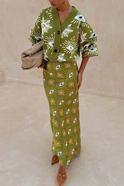 Mysterious Magic Satin Eye Heart Pattern Elastic Waist Drape Maxi Skirt