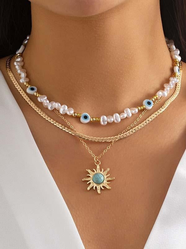 Vintage Eye Pearl Sun Turquoise Necklace