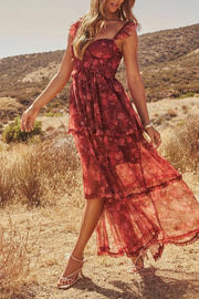 Reina Tiered Mesh Floral Maxi Dress