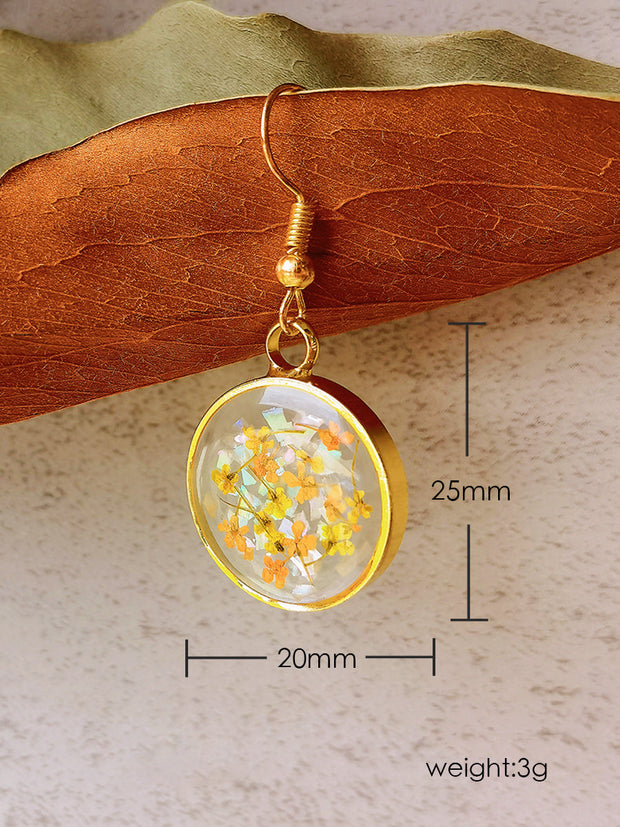 Pressed Flower Earrings -Yellow Lily Resin