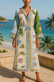 Belted Printed Twill Midi Shirt Dress