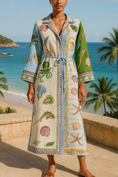 Belted Printed Twill Midi Shirt Dress