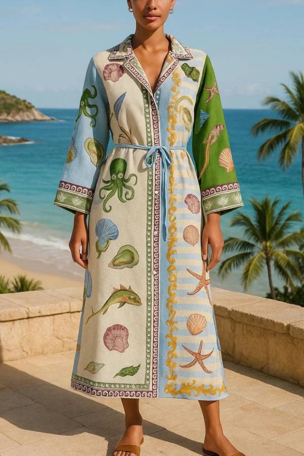 Belted Printed Twill Midi Shirt Dress