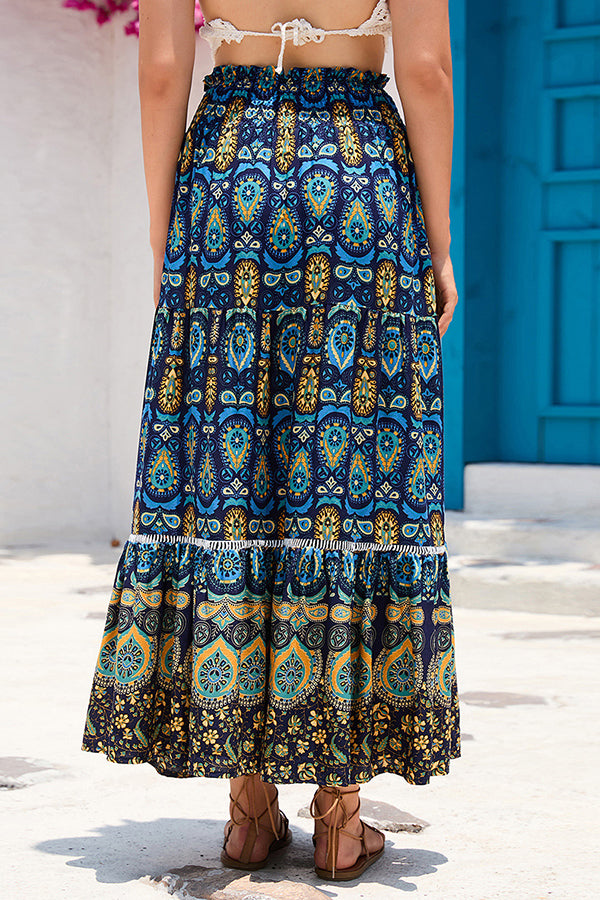 High waisted wide skirt rayon printed vacation beach skirt