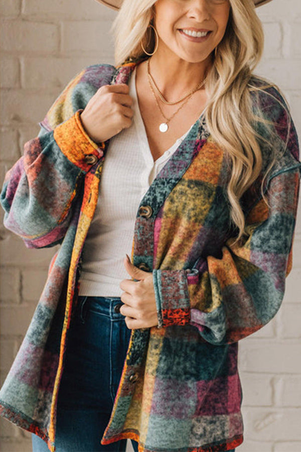 SWEETEST LAYER COLORFUL PLAID LONG SLEEVE SHACKET