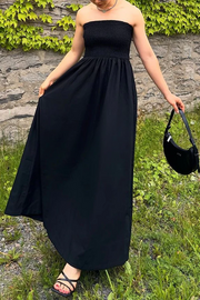 Retro Sleeveless Off-shoulder Elastic Pleated Maxi Dress